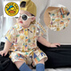 G.DUCKKIDS嬰兒衣服夏裝嬰幼兒百天超萌薄款哈衣爬服夏季男寶連體衣 趣味卡 花色-小丑印花半袖連體 80cm