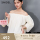 SNIDEL2025春夏新品時(shí)尚優(yōu)雅一字領(lǐng)露肩泡泡袖雪紡襯衫SWFB251166 象牙白 均碼 (F)