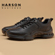 哈森（Harson）頭層小牛皮男鞋春季運動(dòng)皮鞋厚底商務(wù)休閑鞋真皮通勤高端健步鞋 黑色 四季款 42 (260mm)