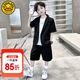 G.DUCKKIDS童裝男童夏季套裝2024新款兒童西裝兩件套帥氣男大童主持人禮服 黑色夏款-aqoeacm 150碼適合140-150cm年齡11-12歲