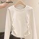 拉夏貝爾小圓領(lǐng)長(cháng)袖打底衫女正肩褶皺收腰修身顯瘦設計感上衣 白色 L