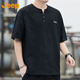 吉普（JEEP）短袖T恤男士夏季寬松透氣涼感潮流純棉亨利領(lǐng)衣服男裝 黑色 L