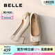 百麗（Belle）舒適優(yōu)雅單鞋女2025春新真皮蝴蝶結(jié)方跟鞋D3S1DAQ5 米白 38 (240mm)