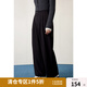 獨(dú)束大碼女裝時尚通勤百搭休閑褲微胖mm高腰顯瘦打褶闊腿直筒褲 曜石黑 XL (尺碼：3) (尺碼：3)