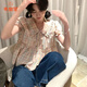 乖甜星泡泡袖格紋短袖娃娃領(lǐng)襯衫女2025夏季設計感小眾甜美寬松顯瘦上衣 圖片色3309 L 建議106-115斤