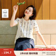 茵曼（INMAN）【商場(chǎng)同款】法式小圓領(lǐng)刺繡襯衣2025夏季女裝新款短袖上衣  米杏色 M