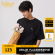 卡賓（CABBEEN）【仿麂皮絨】老花滿印短袖T恤男2024夏季新款寬松休閑潮上衣 煤黑色01 M /170/48