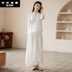 禪服女復古風(fēng)套裝佛系女裝中國風(fēng)茶服夏上衣中式服裝禪意文藝改良漢服采耳師工作服 【套裝】白色上衣+褲子 M