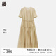 播醋酸連衣裙女2024夏新款收腰顯瘦法式氣質(zhì)褶皺長(zhǎng)裙DDR2LD5791 O80甜茶 M