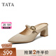他她（TATA）法式粗跟穆勒鞋女鞋氣質(zhì)尖頭高跟拖鞋2025秋新款XGM02BH5 杏色 37