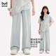 貓人女童牛仔褲兒童2025新款春復(fù)古風(fēng)軟牛仔闊腿褲 KID126淺藍(lán) 160