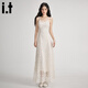 :CHOCOOLATE it法式吊帶連衣裙女夏季絕美出游穿搭海邊度假風(fēng)長(cháng)裙 杏色 S