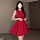 GARNUO紅色連衣裙子女夏季法式訂婚禮服新娘敬酒服收腰顯瘦無(wú)袖背心短裙 紅色 S 【80-100斤】