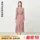 顏域碎花襯衫連衣裙女2025新款早秋長袖收腰過膝女士氣質(zhì)雪紡長裙 粉花 XL