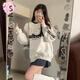 CS.LION2025年美式復古圓領(lǐng)衛衣女春秋冬季設計感小眾學(xué)院風(fēng)無(wú)帽套頭上衣 白灰色【春秋薄款】 L 【建議105-120斤】