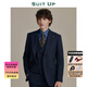 休塔（SUITUP ）高端西服套裝男新郎結婚正裝禮服修身條紋商務休閑西裝英倫風薄款 布塔斯灰黑【上衣+褲子】 XL 【50A]