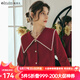 Olrain歐芮兒大翻領(lǐng)毛衣女春裝新款復(fù)古泡泡袖上衣 紅色 XL