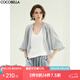COCOBELLA重工對(duì)絲織帶貼邊短外套女夏蝙蝠袖空調(diào)衫SC7077-3 灰藍(lán) L