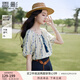 香影波西米亞度假風藍色碎花襯衫女夏2025新款含亞麻圓領(lǐng)上衣小衫 航線藍 襯衫 M 160/84A/95-110斤