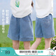 茵曼女童牛仔短褲后袋logo刺繡2025夏季兒童中大童寬松休閑五分褲 牛仔藍 160