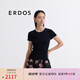 ERDOS【真絲】25春夏圓領(lǐng)修身羅紋T恤撞色小花邊輕薄女短袖針織衫 黑 S 160/80A