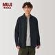 無印良品（MUJI）男式 水洗 平紋 長袖襯衫 男士長袖襯衣外套 翻領 AC2WPC5S 黑色 XL （180/104A）