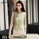 謎底無(wú)領(lǐng)西裝馬甲女2025秋新款復(fù)古風(fēng)修身?xiàng)l紋拼接馬夾257MM7721 苔綠條 M