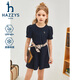 哈吉斯（HAZZYS）童裝女童2025夏季新款彈力短袖裙 藏藍  160 