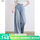 百圖betu女裝2025夏季新款牛仔闊腿褲提花條紋高腰百搭褲子女2507X01 牛仔色 M