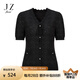 玖姿（JUZUI）商場同款輕熟OL風(fēng)醋酸短袖針織衫女夏款JWDX31222 花黑 L