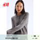 H&M女裝毛針織衫秋季薄款時尚法式慵懶短款打底衫m(xù)iu系開衫0579541 混灰色167 M 165/96