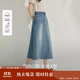 茵曼復古洗水牛仔半身裙夏季女裝百搭高腰顯瘦a字中長(cháng)牛仔裙 牛仔藍 L
