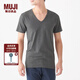 無(wú)印良品 MUJI 男式 使用了棉的冬季內(nèi)衣V領(lǐng)短袖T恤 69AA451 打底衫打底衣 炭灰色 M