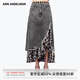 ANN ANDELMAN【王玉雯同款】復古牛仔半身裙 格紋拼接假兩件半裙 灰黑 XS