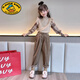 G.DUCKKIDS小黃鴨女童秋裝套裝2025新款休閑衛(wèi)衣兒童春秋季洋氣女孩小飛袖假 卡其色 140cm