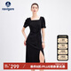 Navigare意大利小帆船女小黑裙修身中長裙方領連衣裙2322875517 黑 XL 