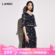 藍地（LANDI）V領(lǐng)短袖收腰碎花印花連衣裙女年夏季新款中長(cháng)款裙子 花色 S
