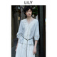 LILY2025夏新款女裝法式條紋蕾絲繡花寬松休閑V領(lǐng)百搭通勤套頭衫 401藍(lán)色 XL