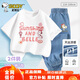 史努比（SNOOPY）童裝女童短袖套裝兒童短袖t牛仔褲2件套 白色belle+深藍鈴鐺  160