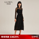 歌莉婭（GLORIA）紅色連衣裙禮服晚會(huì)高定宴會(huì)裝氣質(zhì)顯瘦壓褶蛋糕連衣裙18NM4E350 B00黑色 M