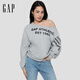 GAP女裝2025秋季新款Logo膠印寬松毛圈布斜肩衛衣休閑上衣829367 淺灰色 M (165/88A) 亞洲尺碼