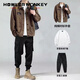 聲猴男裝長(cháng)袖秋季套裝潮流休閑一套男寬松工裝夾克外套三件套帥氣搭配 卡其色外套+白長(cháng)T+黑色工裝褲 XL