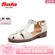 拔佳（Bata）包頭涼鞋女春新款牛皮鏤空復古英倫丁字鞋羅馬鞋ATA27AK4七夕 米白 36
