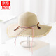 大檐毛邊草帽女 海邊大沿沙灘帽夏天遮陽(yáng)防曬太陽(yáng)帽遮陽(yáng)帽大檐帽夏季春季戶(hù)外旅行可折疊學(xué)生女士帽子 米色