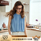 Olrain歐芮兒藍色寬松慵懶風(fēng)襯衫女夏季2025新款小圓領(lǐng)無袖上衣 藍色 L