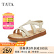 他她（TATA）復(fù)古通勤厚底涼鞋女休閑綁帶羅馬涼鞋夏新款DWFH1BL4 灰綠 37