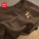 名創(chuàng)優(yōu)品（MINISO）咖啡色t恤男美式潮流短袖2025新款夏季重磅男士純棉半袖涂鴉體恤 【220G重磅短袖】咖啡(筆刷秋色胸標(biāo)) XL /180(體重140-155斤)