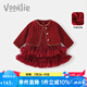 凡獵女童連衣裙冬裝洋氣兒童加絨公主裙一周歲寶寶禮服抓周宴冬季 酒紅色 90