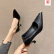 百麗踏系列品牌斷碼羊皮2025年新款淺口尖頭通勤黑色兩穿小跟軟底高跟單 黑色【5厘米跟】 37