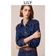 LILY2025冬新款女裝復(fù)古經(jīng)典正肩休閑氣質(zhì)通勤牛仔襯衫外套短款 401藍(lán)色 M